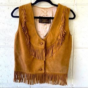 David James suede vintage western fringe button front vest sz 13/14 kids sz XS-S